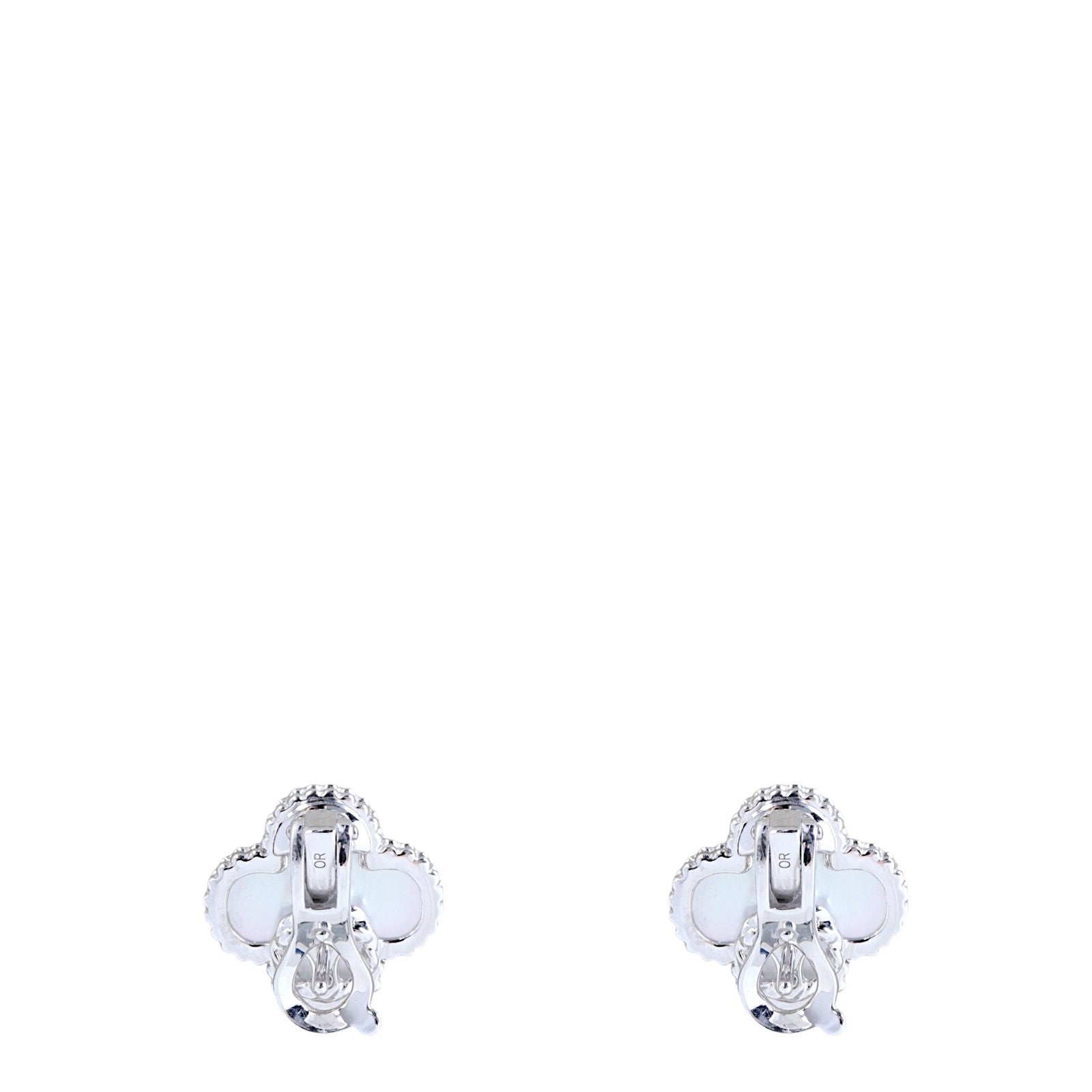 Van Cleef & Arpels Vintage Alhambra Mother of Pearl 18k White Gold Stud Earrings