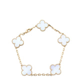 Van Cleef & Arpels Vintage Alhambra 5 Motif Mother of Pearl 18k Yellow Gold Bracelet