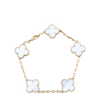 Van Cleef & Arpels Vintage Alhambra 5 Motif Mother of Pearl 18k Yellow Gold Bracelet