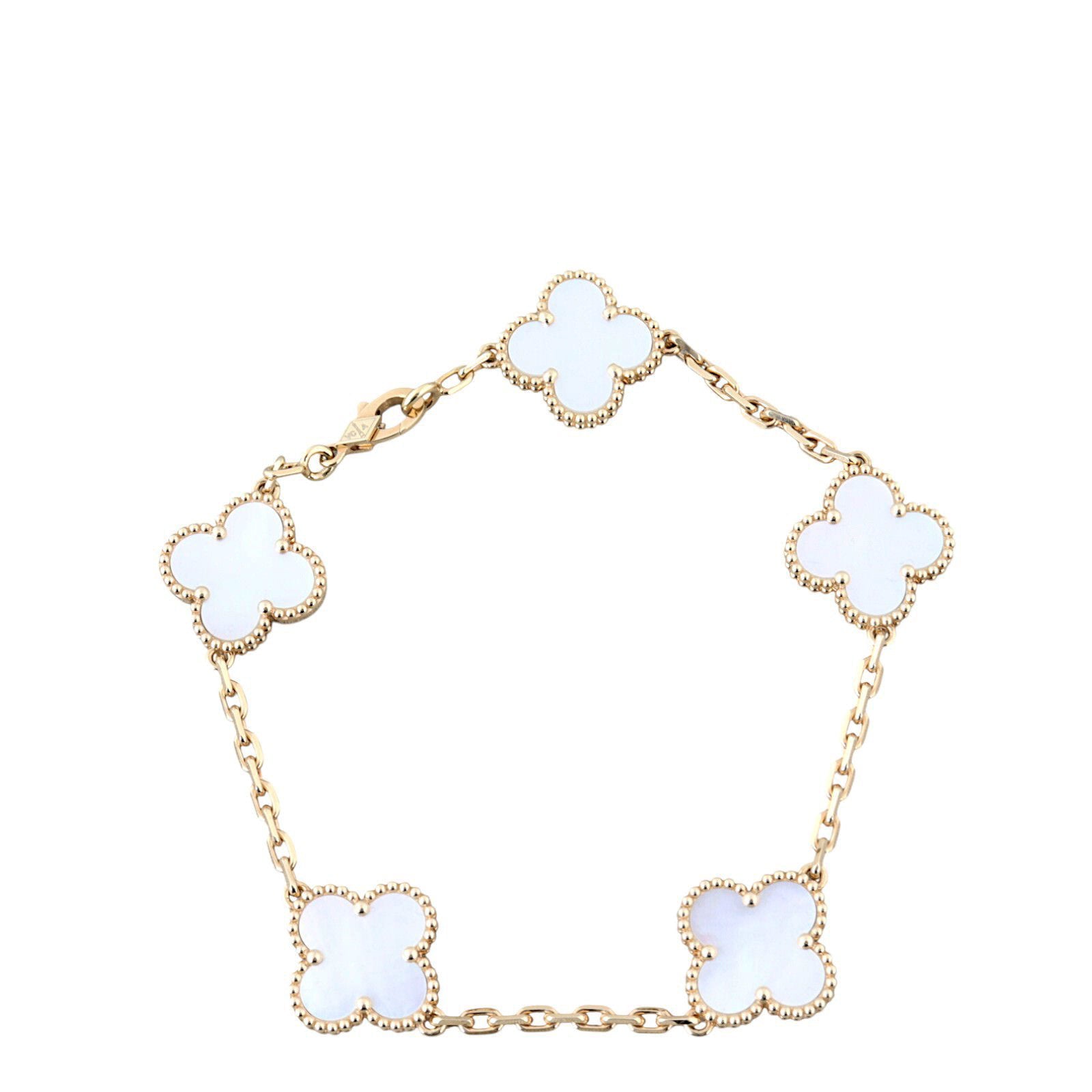 Van Cleef & Arpels Vintage Alhambra 5 Motif Mother of Pearl 18k Yellow Gold Bracelet