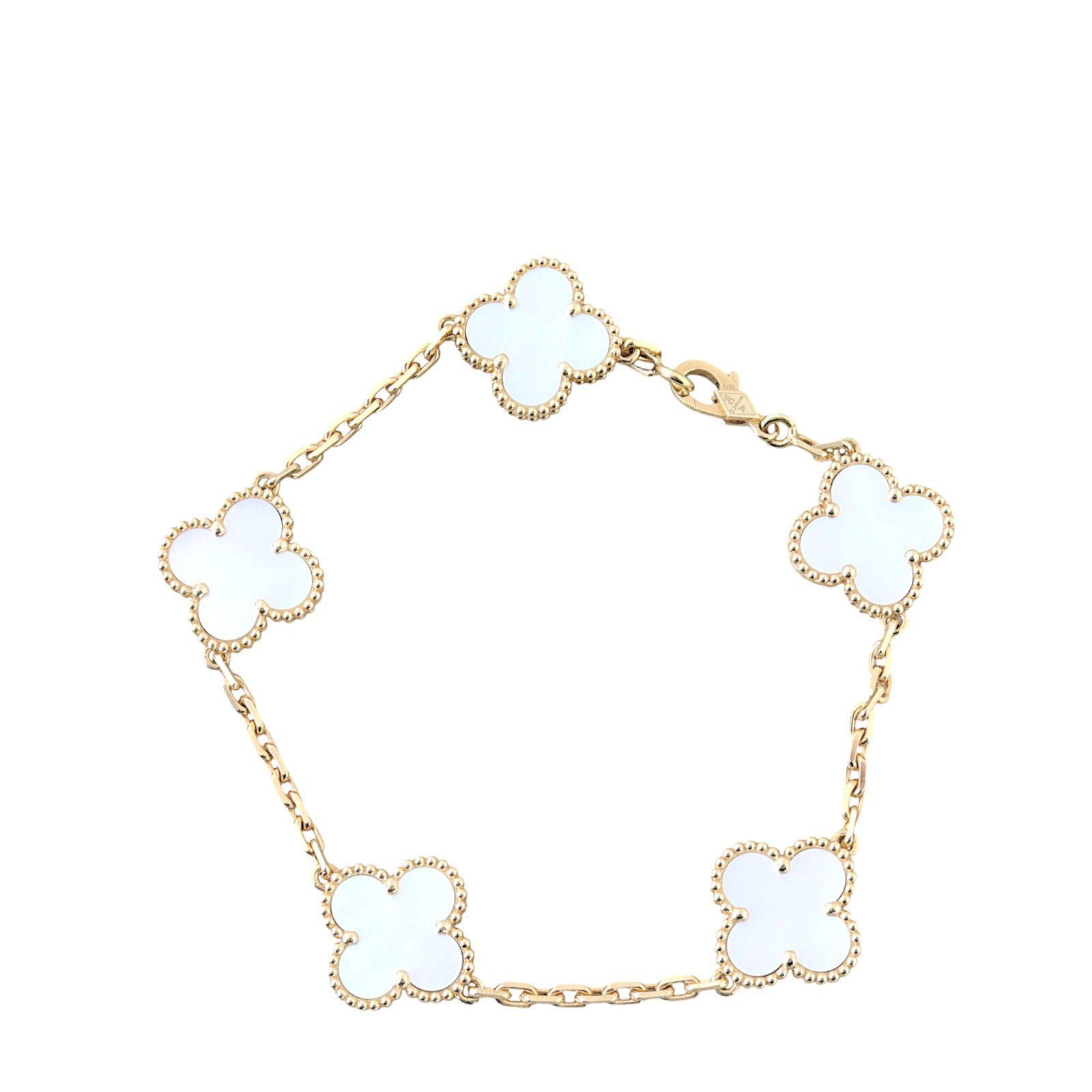Van Cleef & Arpels Vintage Alhambra 5 Motif Mother of Pearl 18k Yellow Gold Bracelet