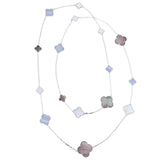 Van Cleef & Arpels Magic Alhambra 16 Motif Chalcedony & Mother of Pearl 18k White Gold Long Necklace