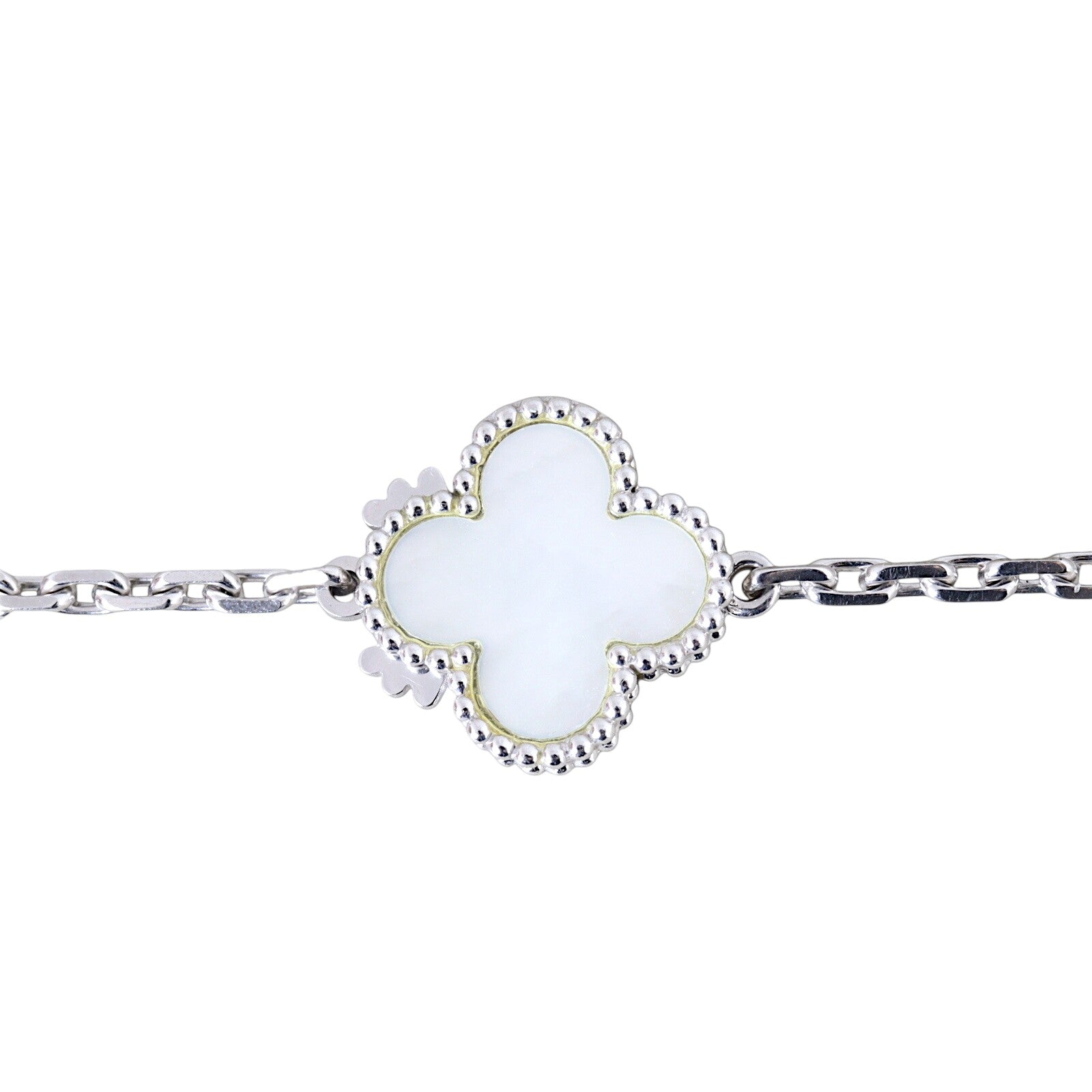 Van Cleef & Arpels Magic Alhambra 16 Motif Chalcedony & Mother of Pearl 18k White Gold Long Necklace