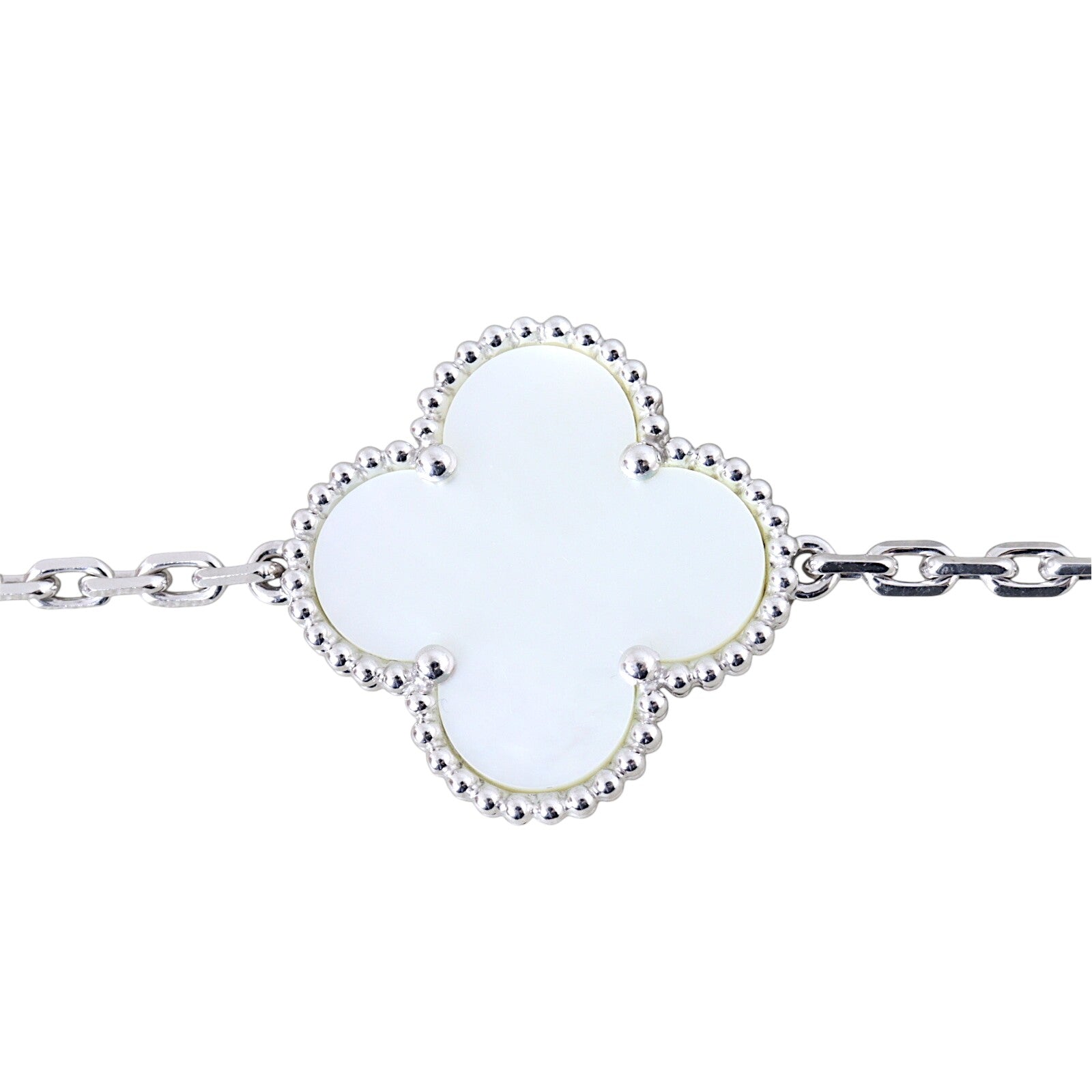 Van Cleef & Arpels Magic Alhambra 16 Motif Chalcedony & Mother of Pearl 18k White Gold Long Necklace