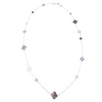 Van Cleef & Arpels Magic Alhambra 16 Motif Chalcedony & Mother of Pearl 18k White Gold Long Necklace