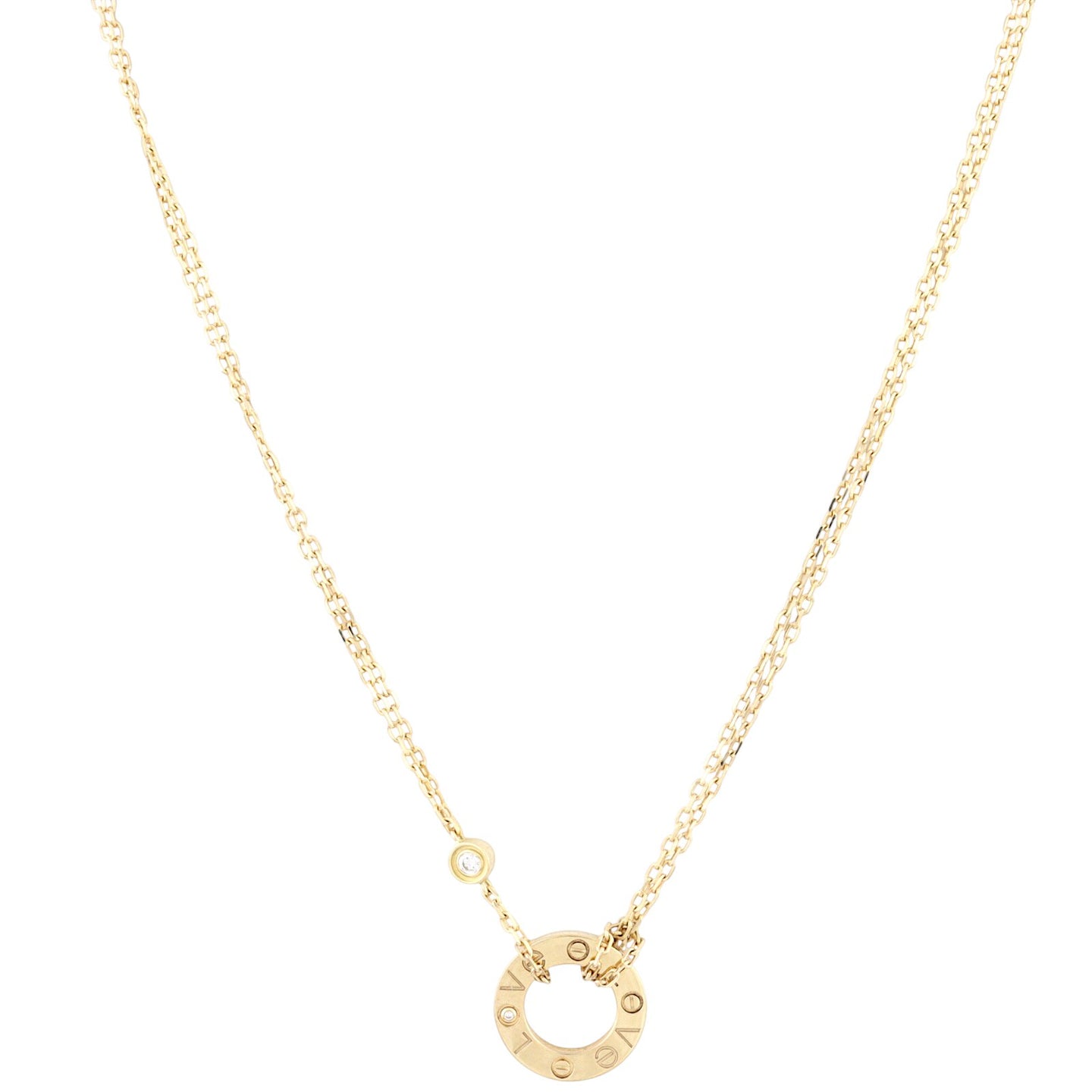 Cartier Love Pendant Two Diamond 18k Yellow Gold Necklace