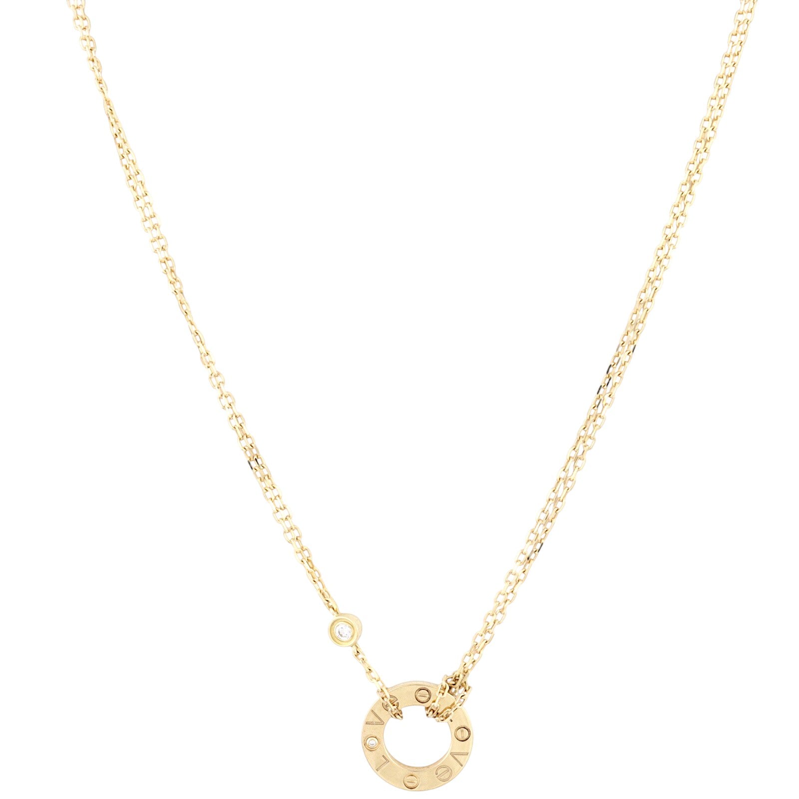 Cartier Love Pendant Two Diamond 18k Yellow Gold Necklace