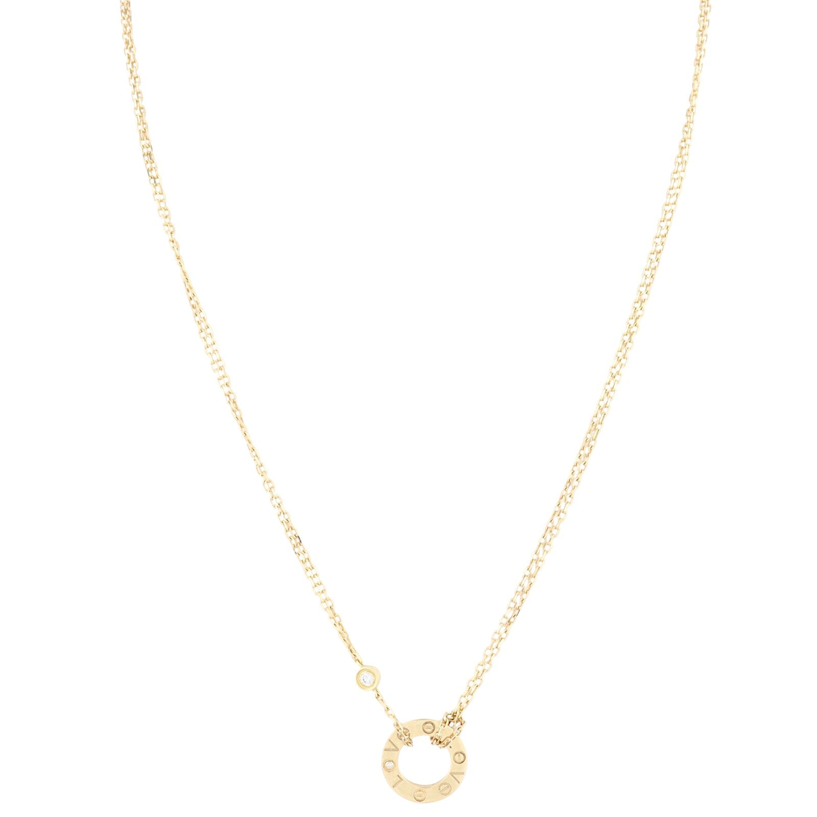 Cartier Love Pendant Two Diamond 18k Yellow Gold Necklace