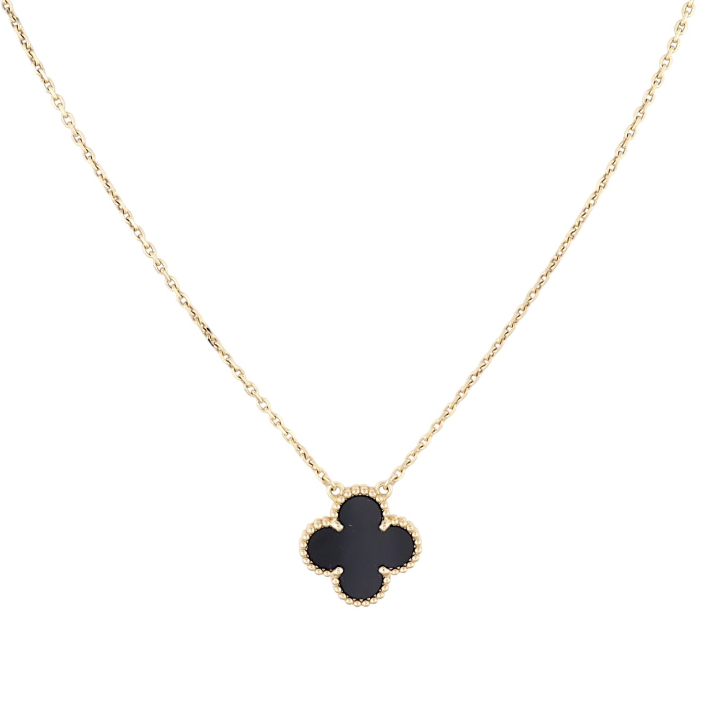 Van Cleef & Arpels Vintage Alhambra Onyx 18k Yellow Gold Pendant Necklace