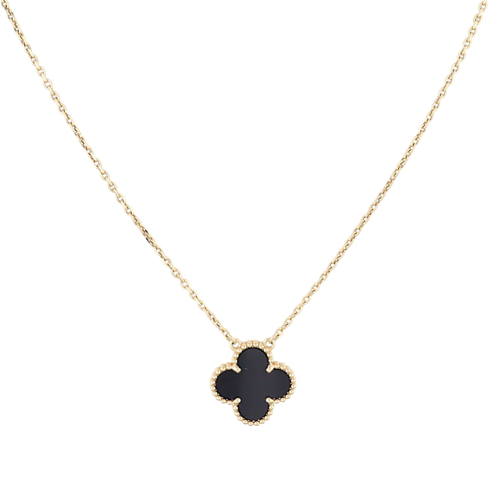 Van Cleef & Arpels Vintage Alhambra Onyx 18k Yellow Gold Pendant Necklace