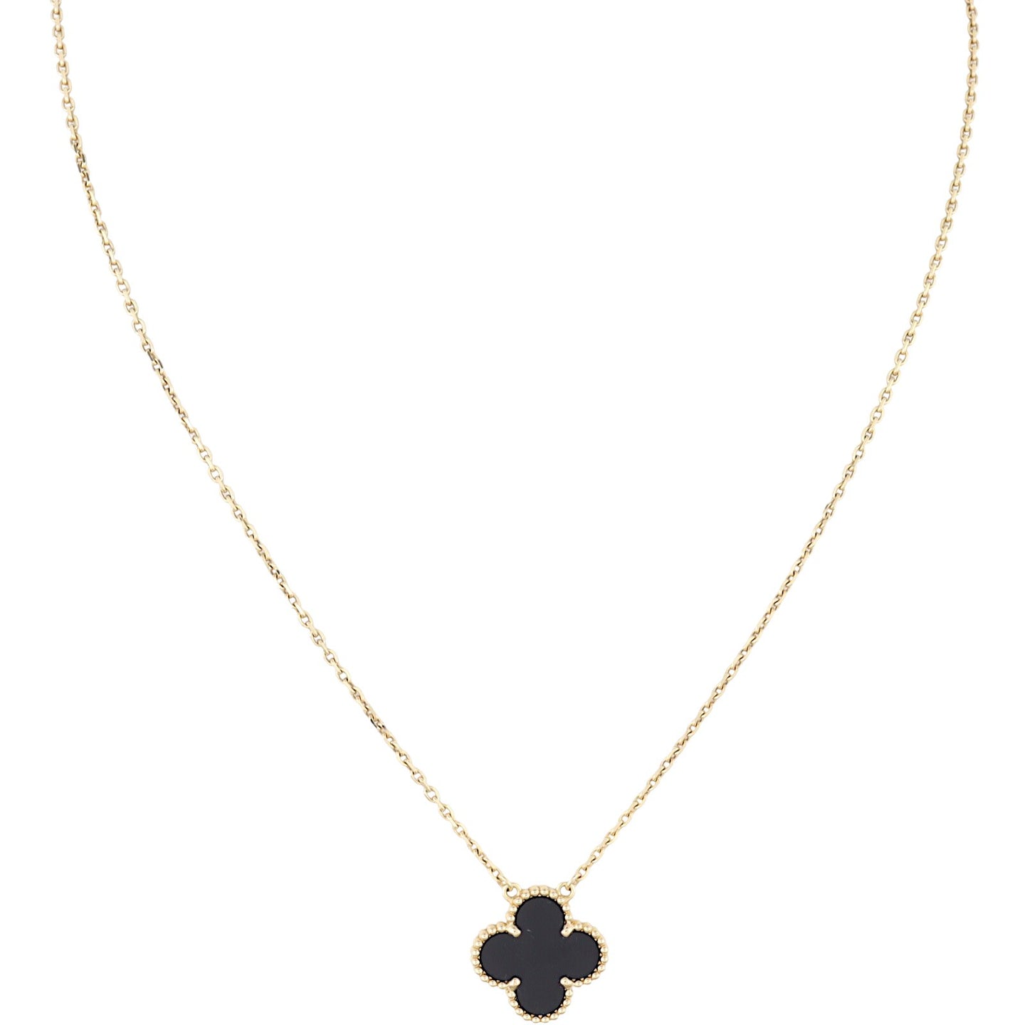 Van Cleef & Arpels Vintage Alhambra Onyx 18k Yellow Gold Pendant Necklace