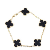 Van Cleef & Arpels Vintage Alhambra 5 Motif Onyx 18k Yellow Gold Bracelet