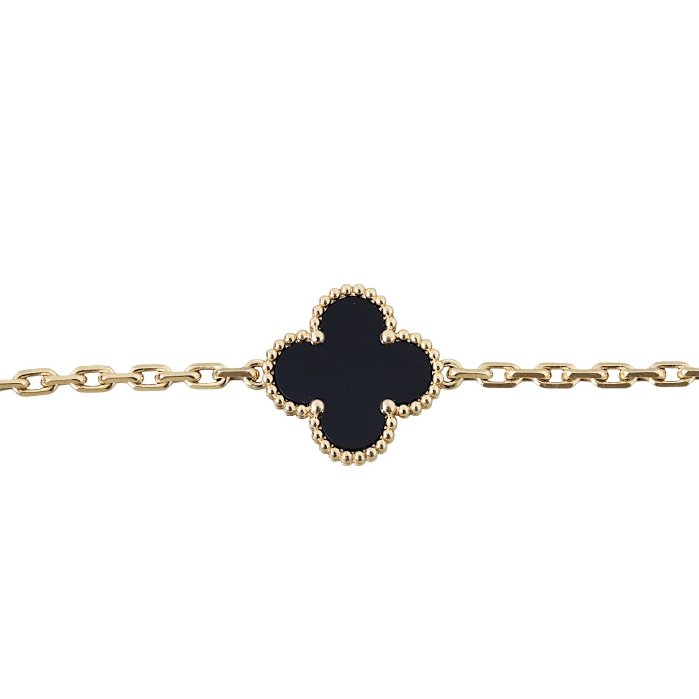 Van Cleef & Arpels Vintage Alhambra 5 Motif Onyx 18k Yellow Gold Bracelet