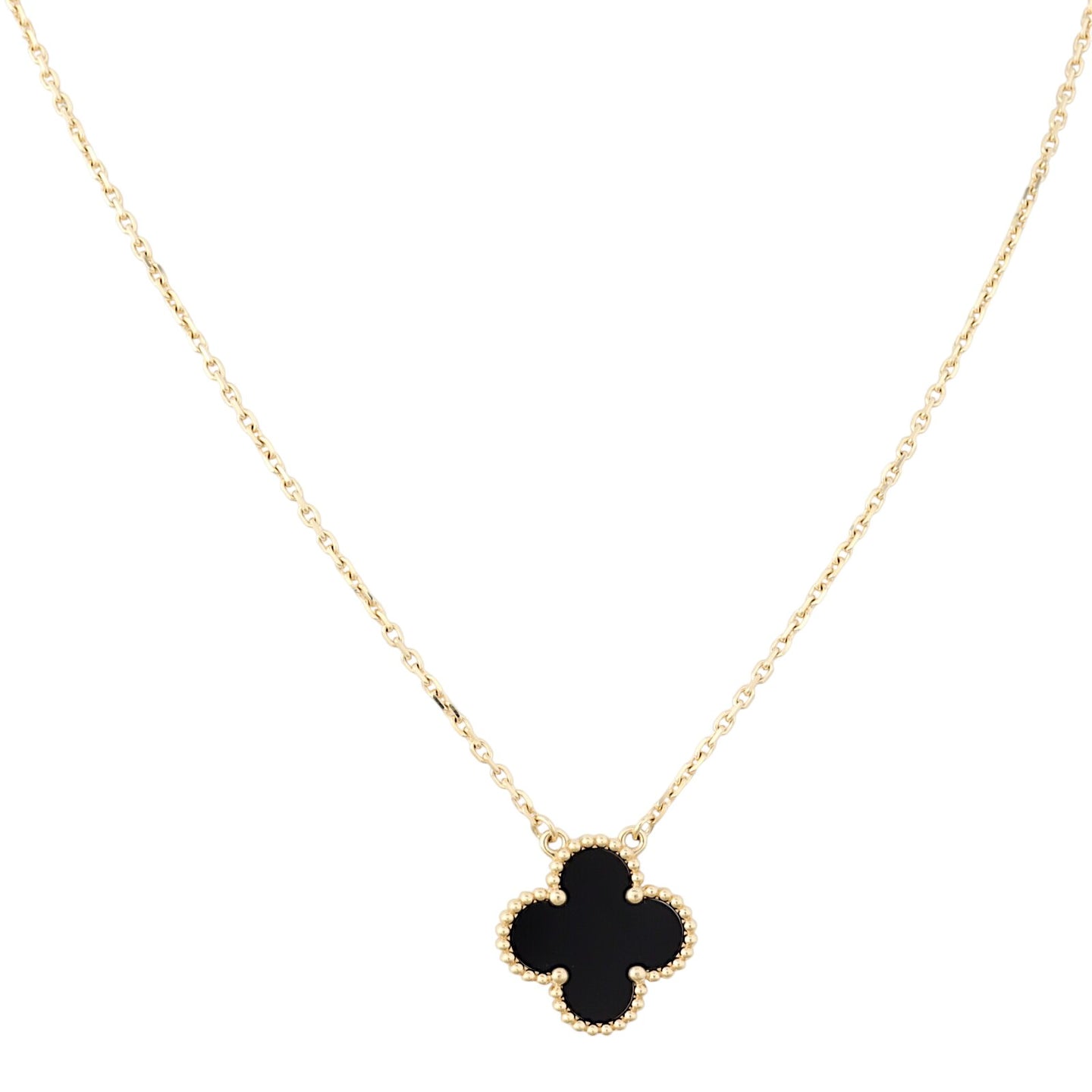 Van Cleef & Arpels Vintage Alhambra Onyx 18k Yellow Gold Pendant Necklace