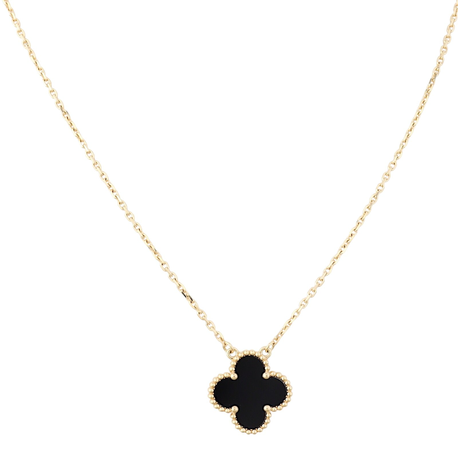Van Cleef & Arpels Vintage Alhambra Onyx 18k Yellow Gold Pendant Necklace