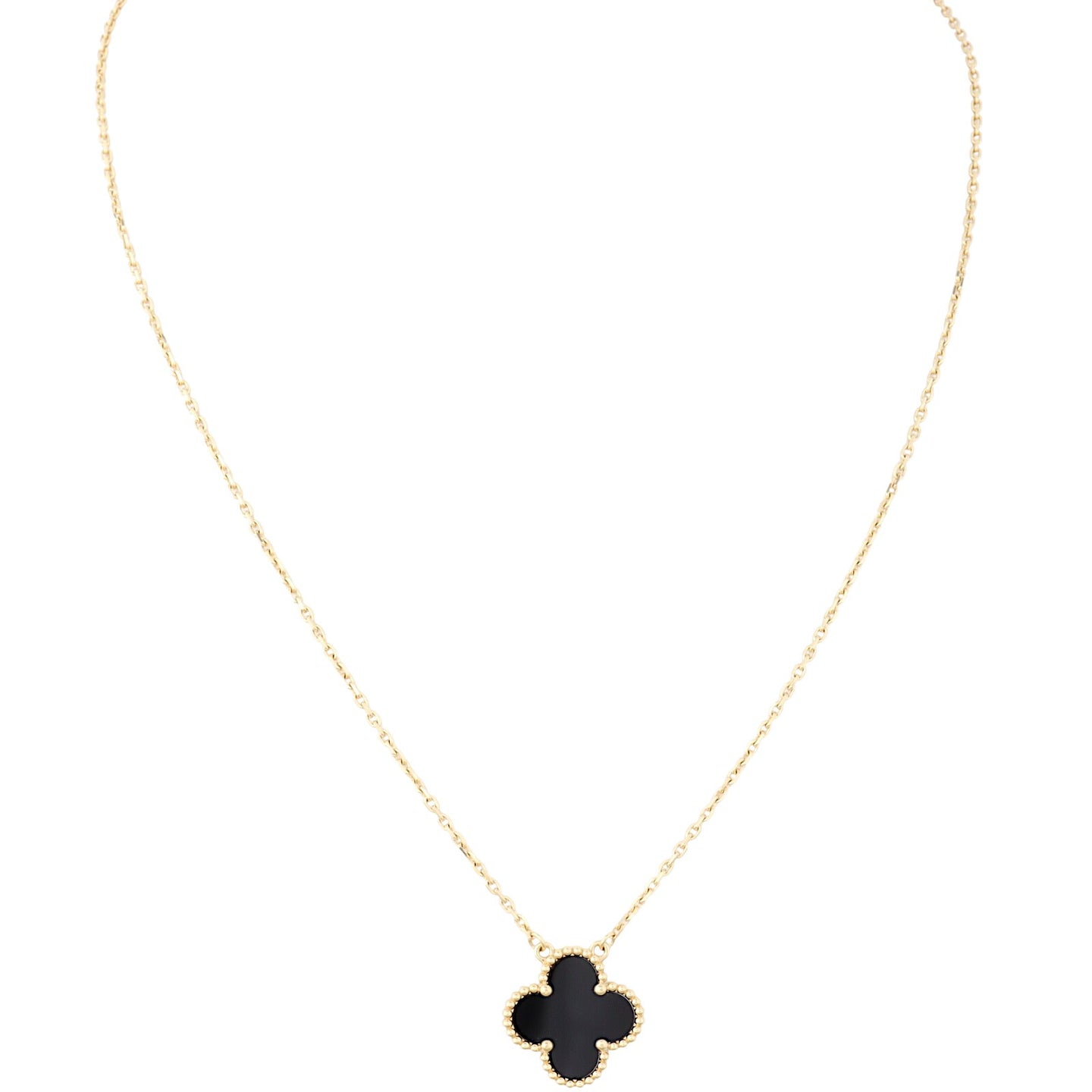 Van Cleef & Arpels Vintage Alhambra Onyx 18k Yellow Gold Pendant Necklace