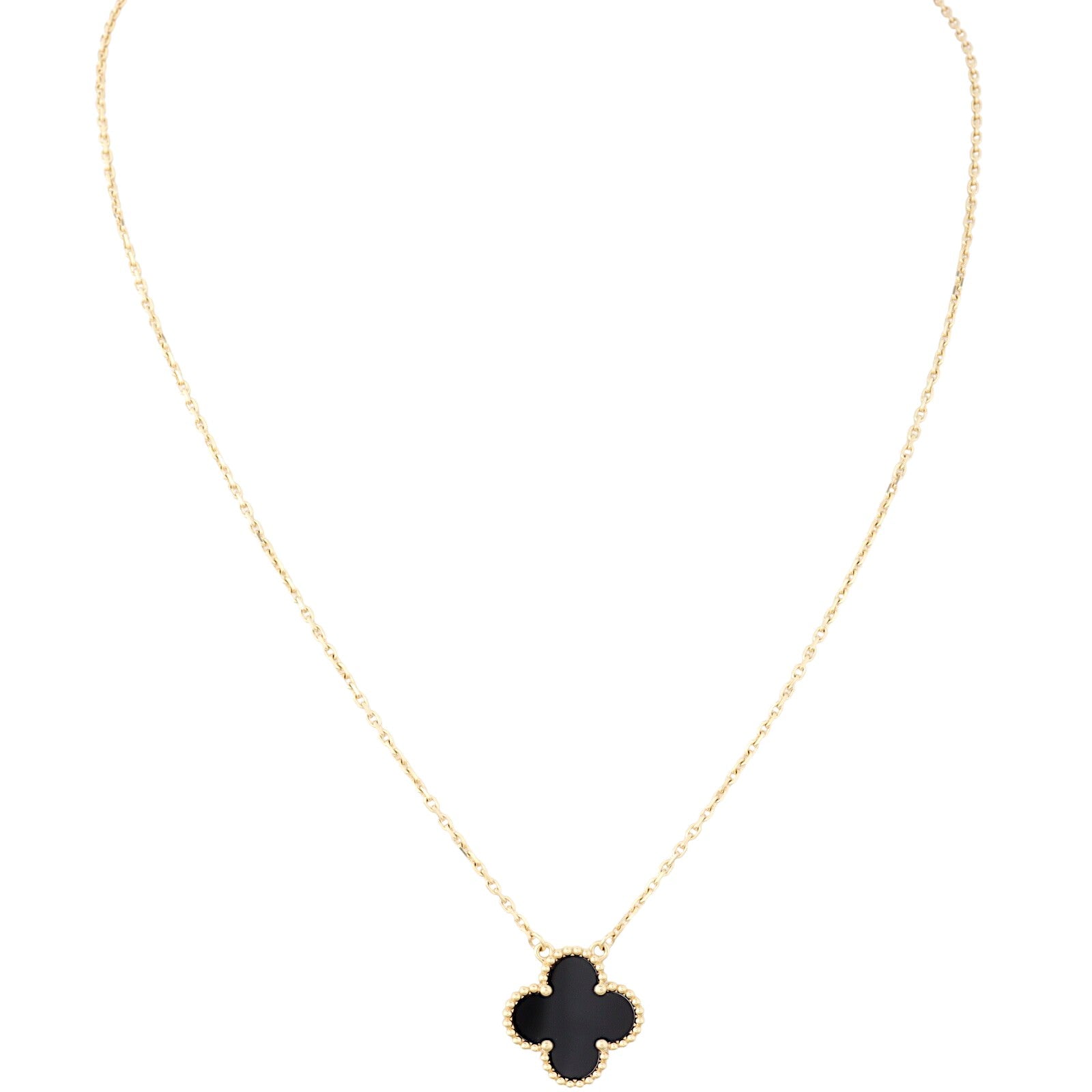 Van Cleef & Arpels Vintage Alhambra Onyx 18k Yellow Gold Pendant Necklace
