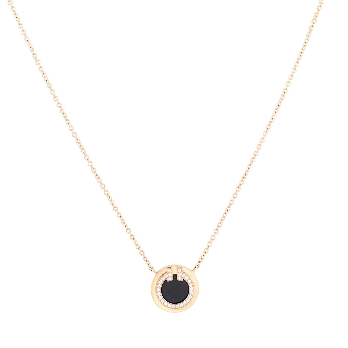 Tiffany & Co T Circle Onyx Diamond Pendant 18k Rose Gold Necklace Small_IMG_0095.jpg
