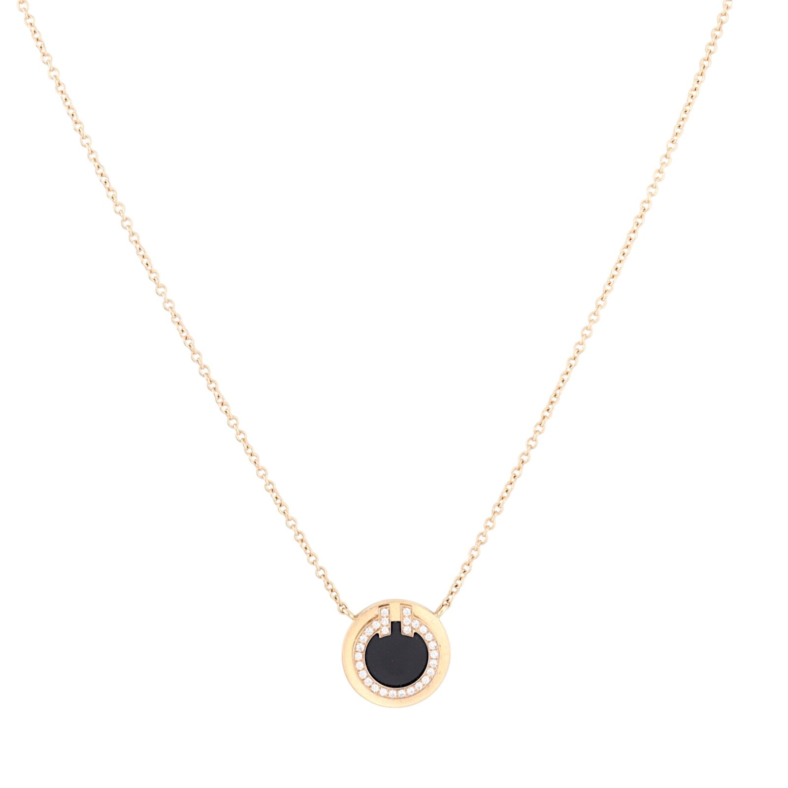 Tiffany & Co T Circle Onyx Diamond Pendant 18k Rose Gold Necklace Small_IMG_0095.jpg