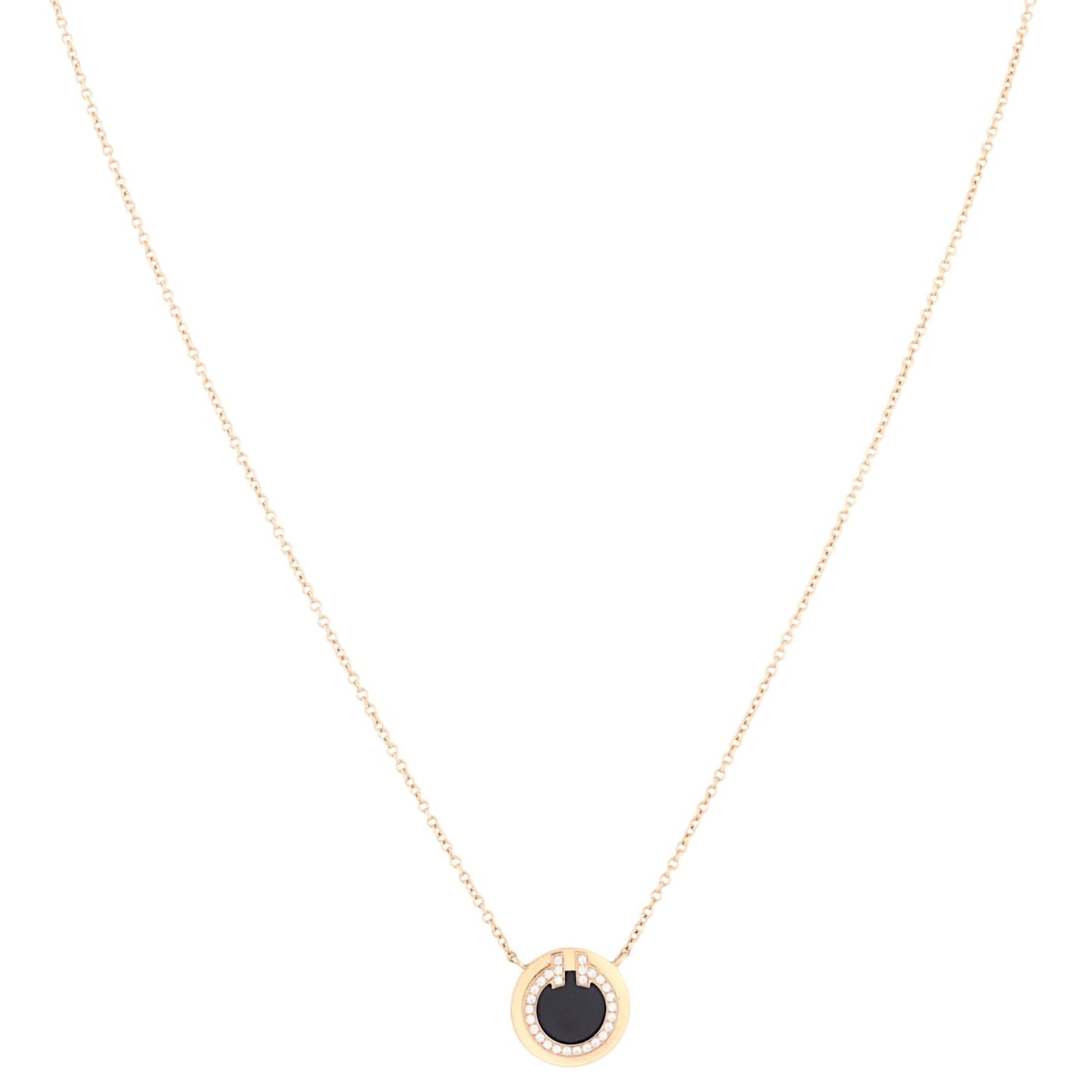 Tiffany & Co T Circle Onyx Diamond Pendant 18k Rose Gold Necklace Small_IMG_0108.jpg