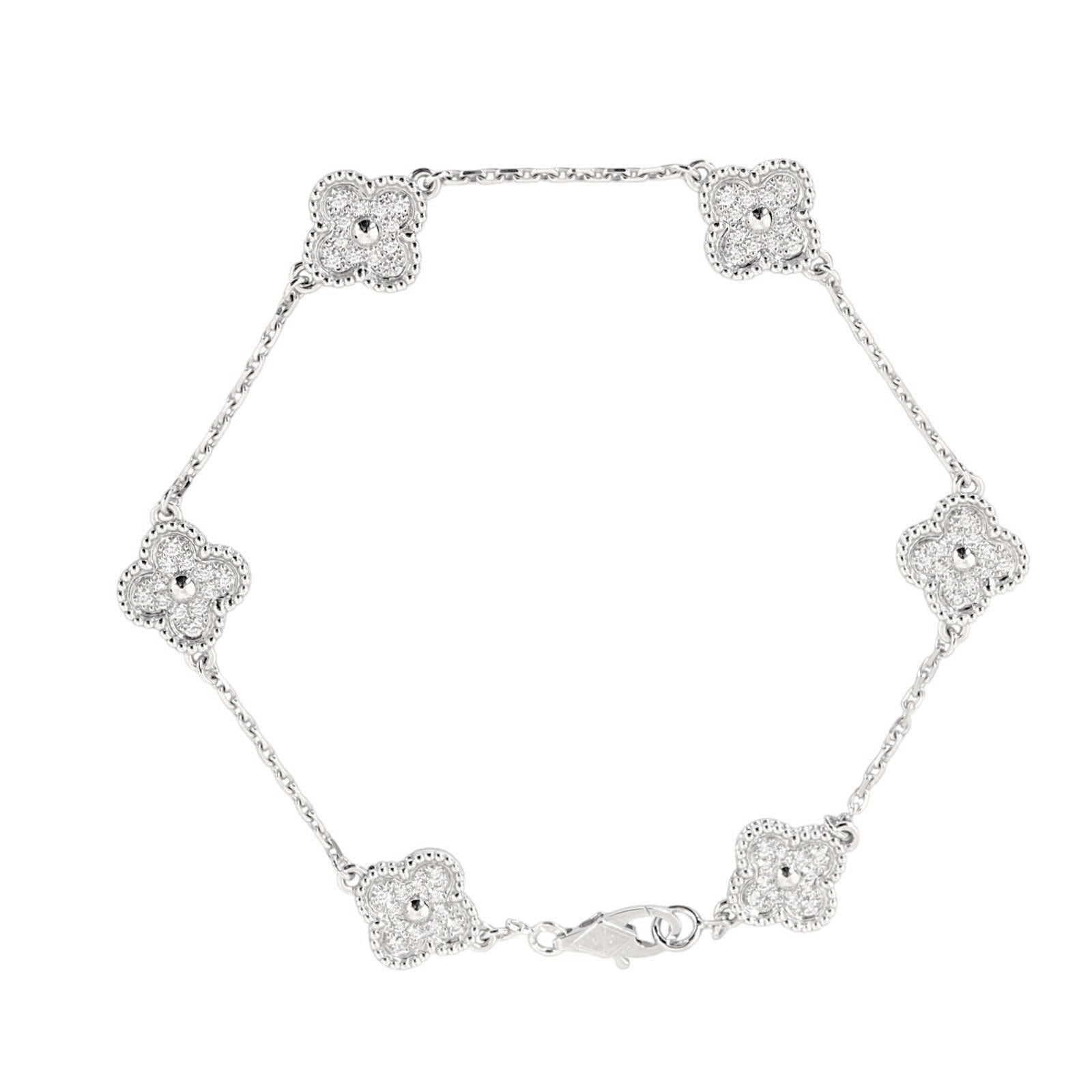 Van Cleef & Arpels Sweet Alhambra 6 Motif Diamond 18k White Gold Bracelet