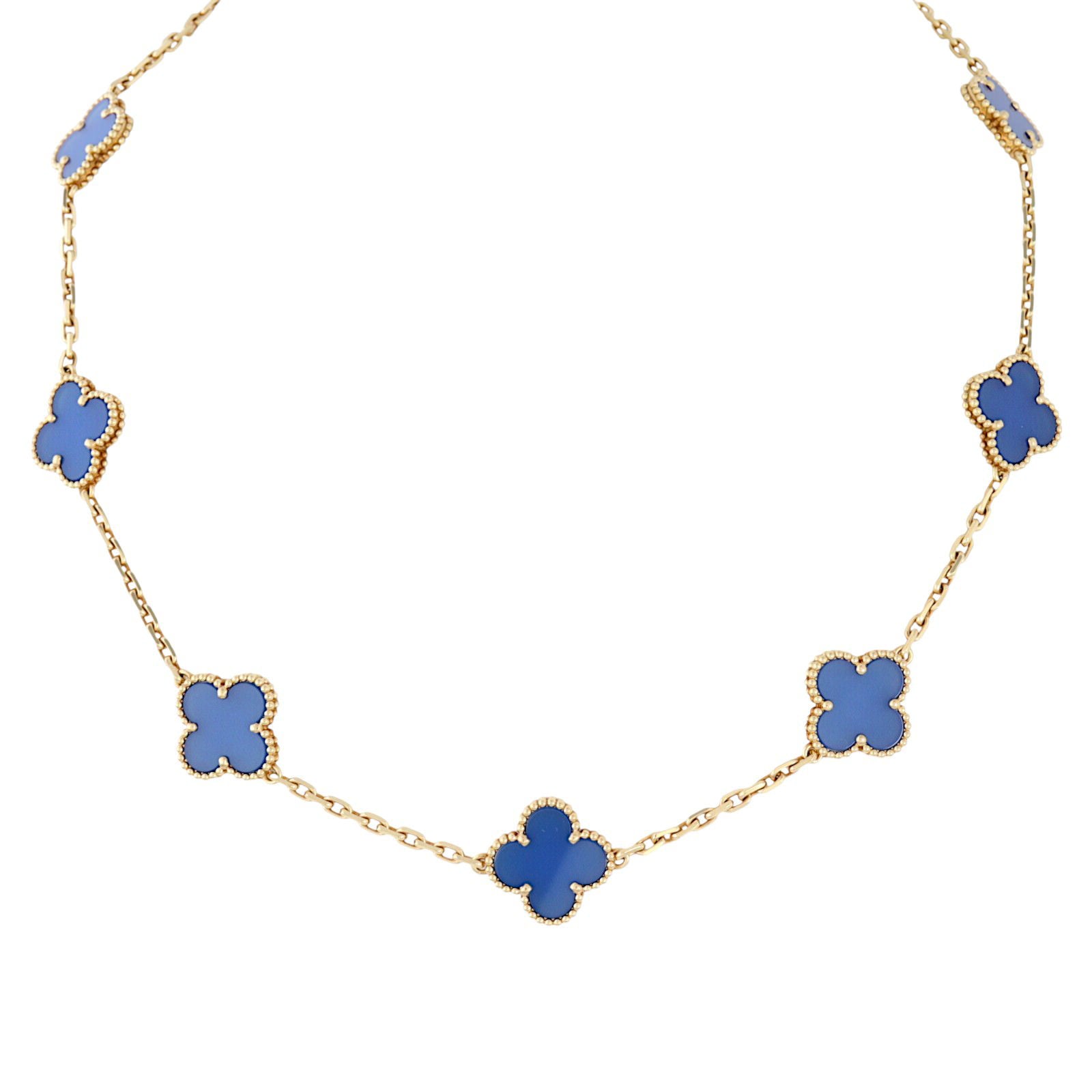 Van Cleef & Arpels Vintage Alhambra 10 Motif Agate 18k Yellow Necklace