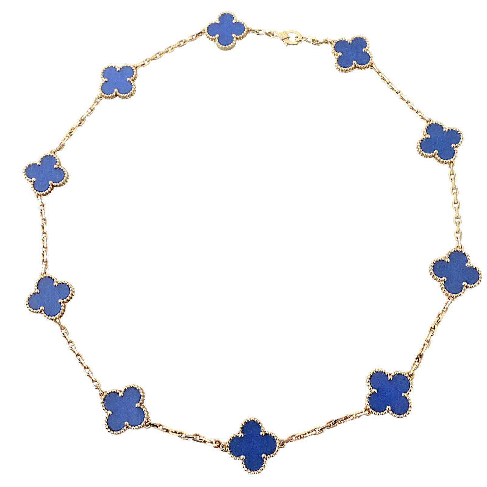 Van Cleef & Arpels Vintage Alhambra 10 Motif Agate 18k Yellow Necklace