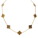 Van Cleef & Arpels Vintage Alhambra 10 Motif Tiger Eye 18k Yellow Necklace