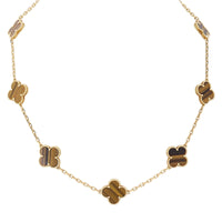 Van Cleef & Arpels Vintage Alhambra 10 Motif Tiger Eye 18k Yellow Necklace