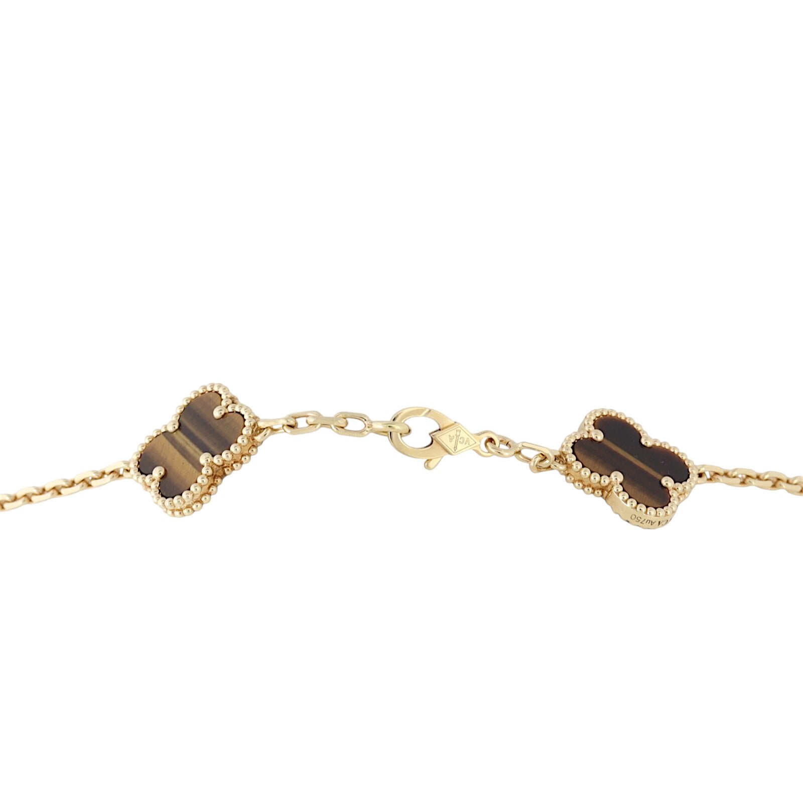 Van Cleef & Arpels Vintage Alhambra 10 Motif Tiger Eye 18k Yellow Necklace_IMG_5507.jpg