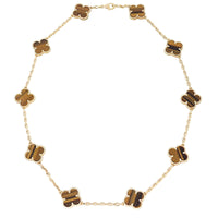 Van Cleef & Arpels Vintage Alhambra 10 Motif Tiger Eye 18k Yellow Necklace