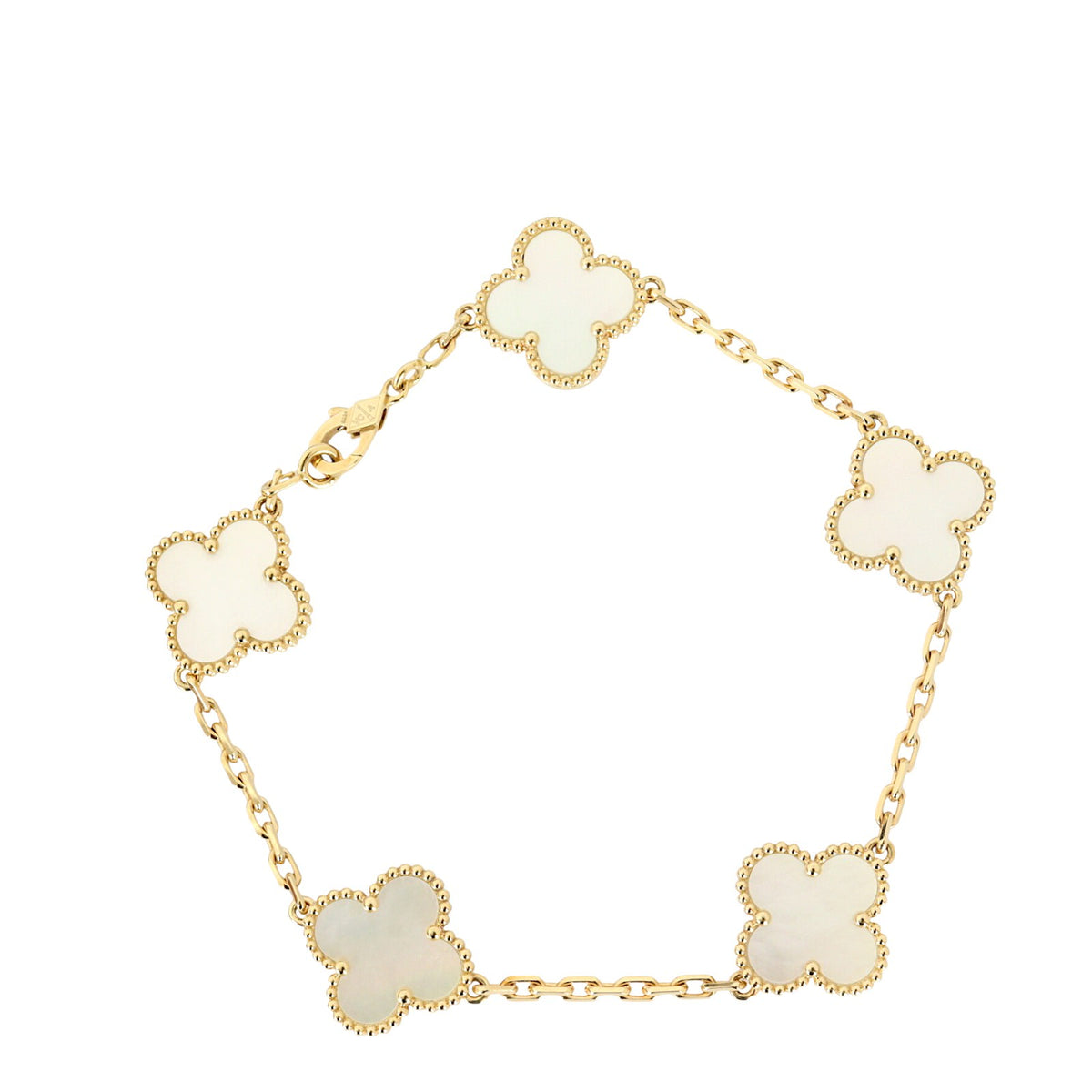 Van Cleef & Arpels Vintage Alhambra 5 Motif Mother of Pearl 18k Yellow Gold Bracelet_IMG_3406.jpg