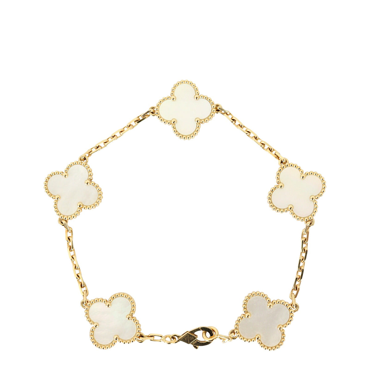 Van Cleef & Arpels Vintage Alhambra 5 Motif Mother of Pearl 18k Yellow Gold Bracelet_IMG_3412.jpg