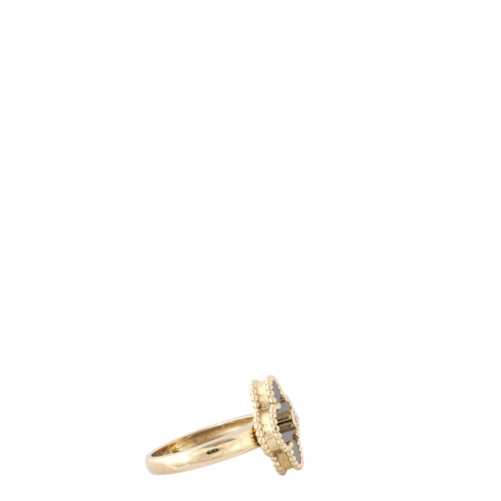 Van Cleef & Arpels Vintage Alhambra Diamond Onyx 18k Yellow Gold Ring_IMG_6113.jpg