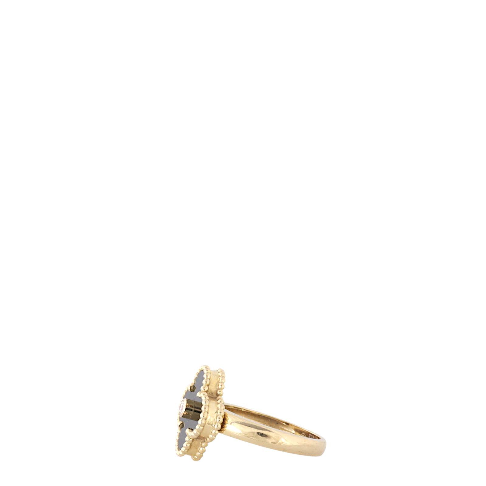 Van Cleef & Arpels Vintage Alhambra Diamond Onyx 18k Yellow Gold Ring_IMG_6117.jpg