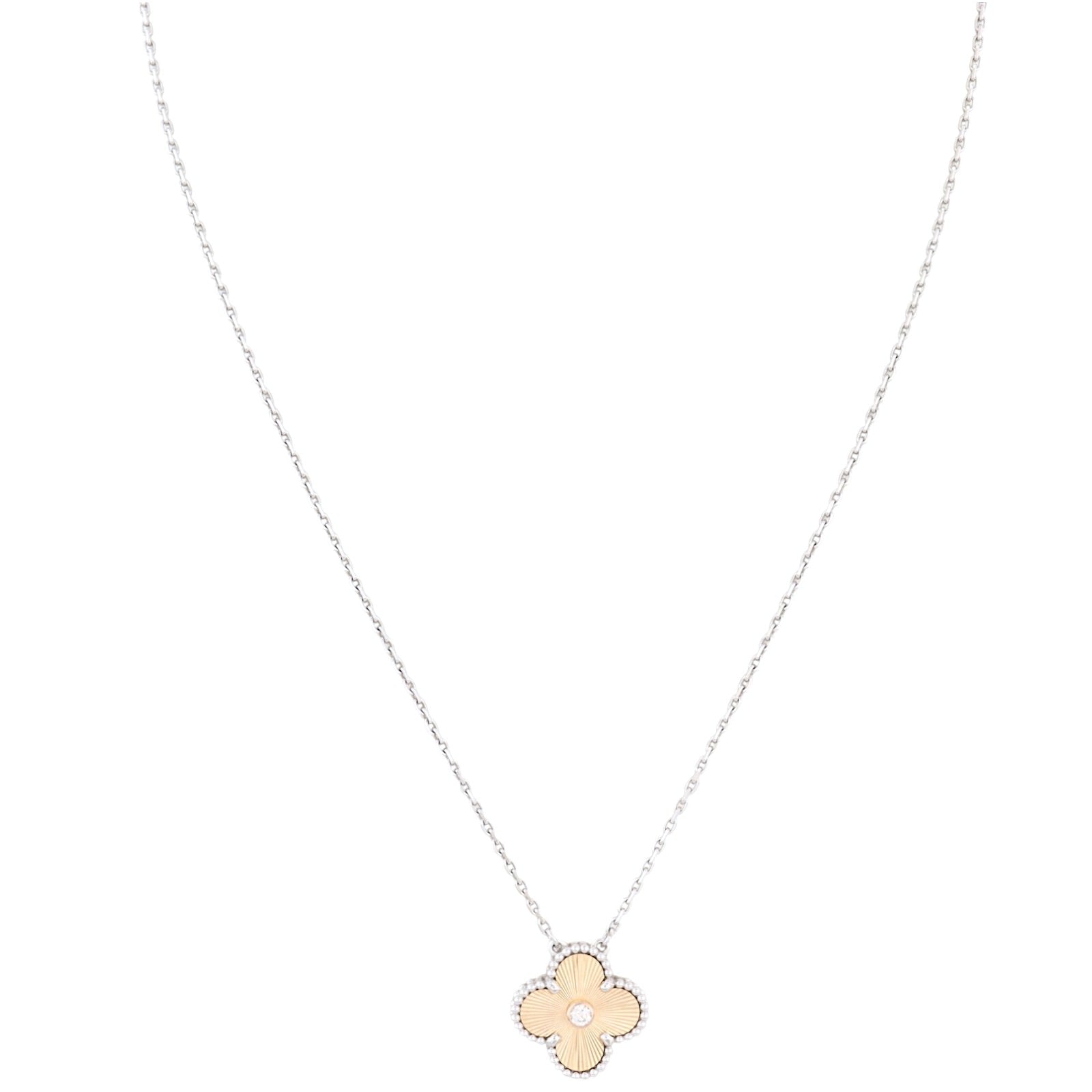 Van Cleef & Arpels Vintage Alhambra Guilloche Diamond 18k White & Rose Gold Necklace Limited Edition Holiday 2024_IMG_7750.jpg