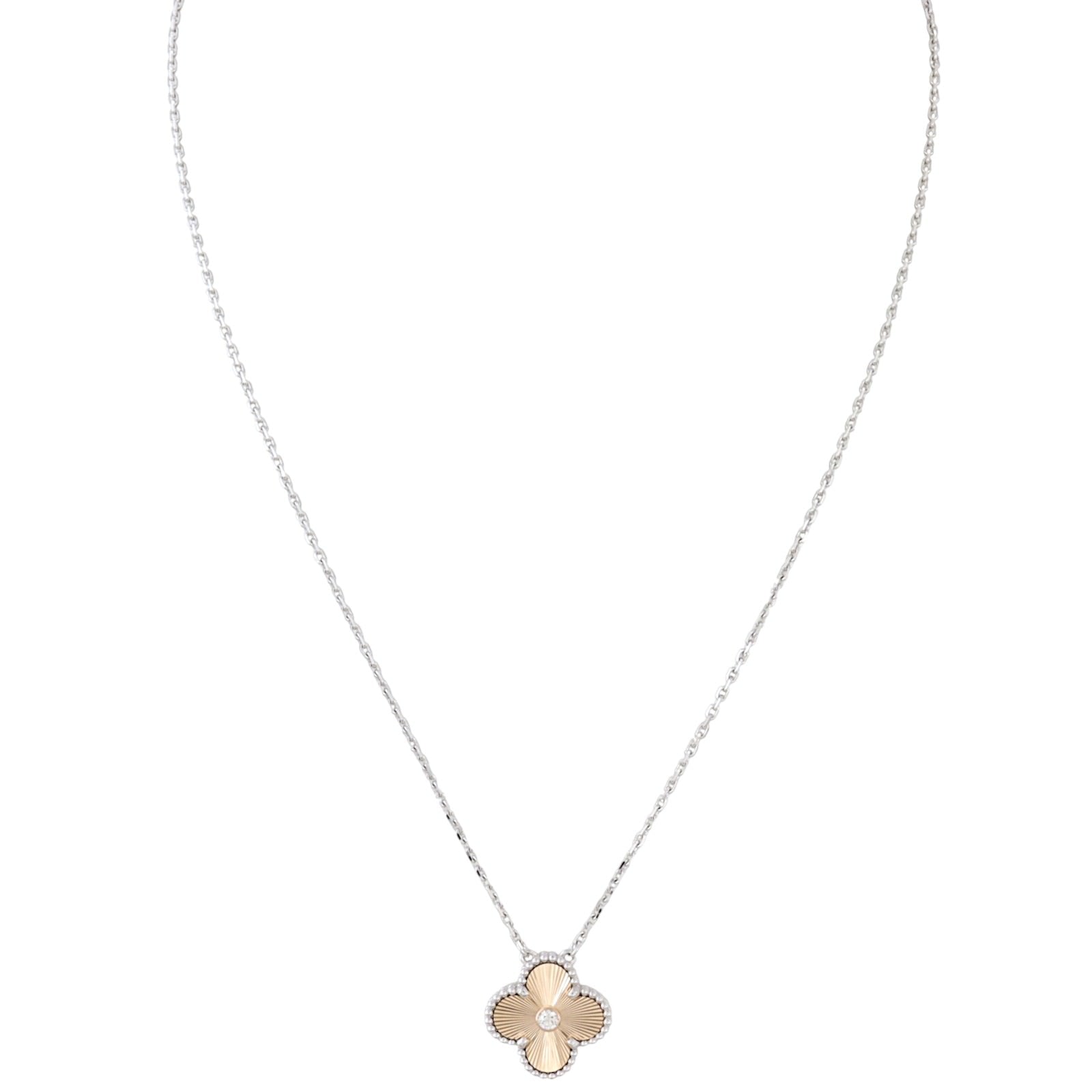 Van Cleef & Arpels Vintage Alhambra Guilloche Diamond 18k White and Rose Gold Necklace Limited Edition Holiday 2024_IMG_6008.jpg