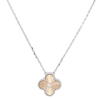 Van Cleef & Arpels Vintage Alhambra Guilloche Diamond 18k White & Rose Gold Necklace Limited Edition Holiday 2024