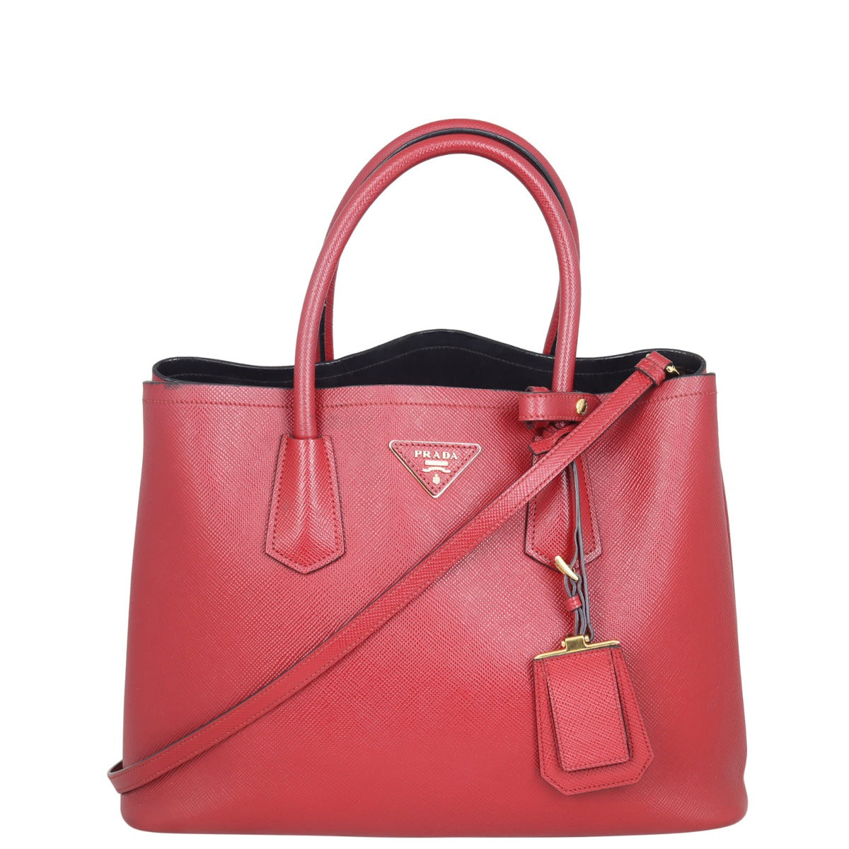 Prada Saffiano Cuir Double Bag Medium Front with strap