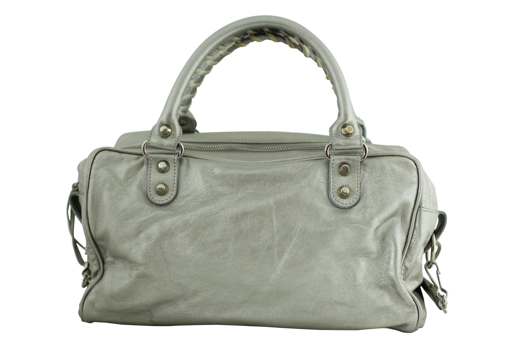 Balenciaga Metallic Leather Box Bag Silver Back