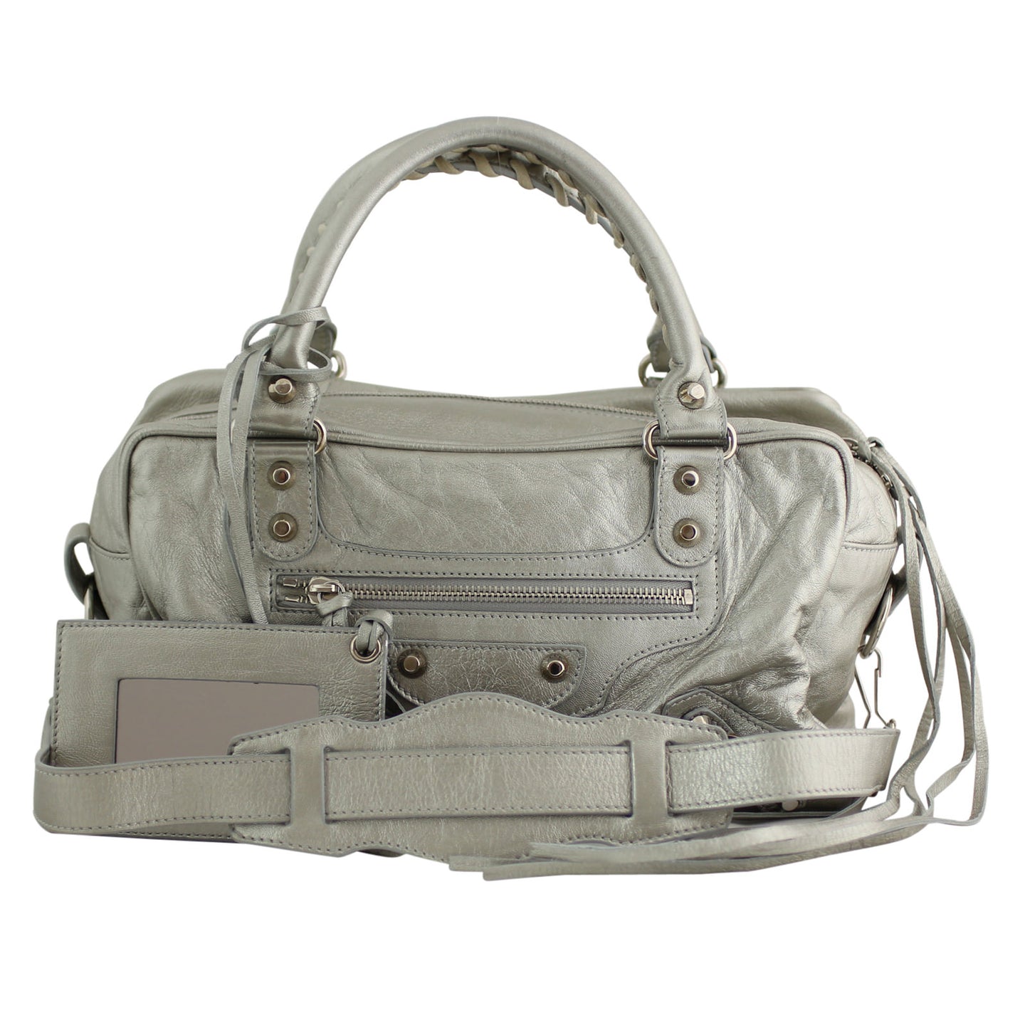 Balenciaga Metallic Leather Box Bag Silver Front