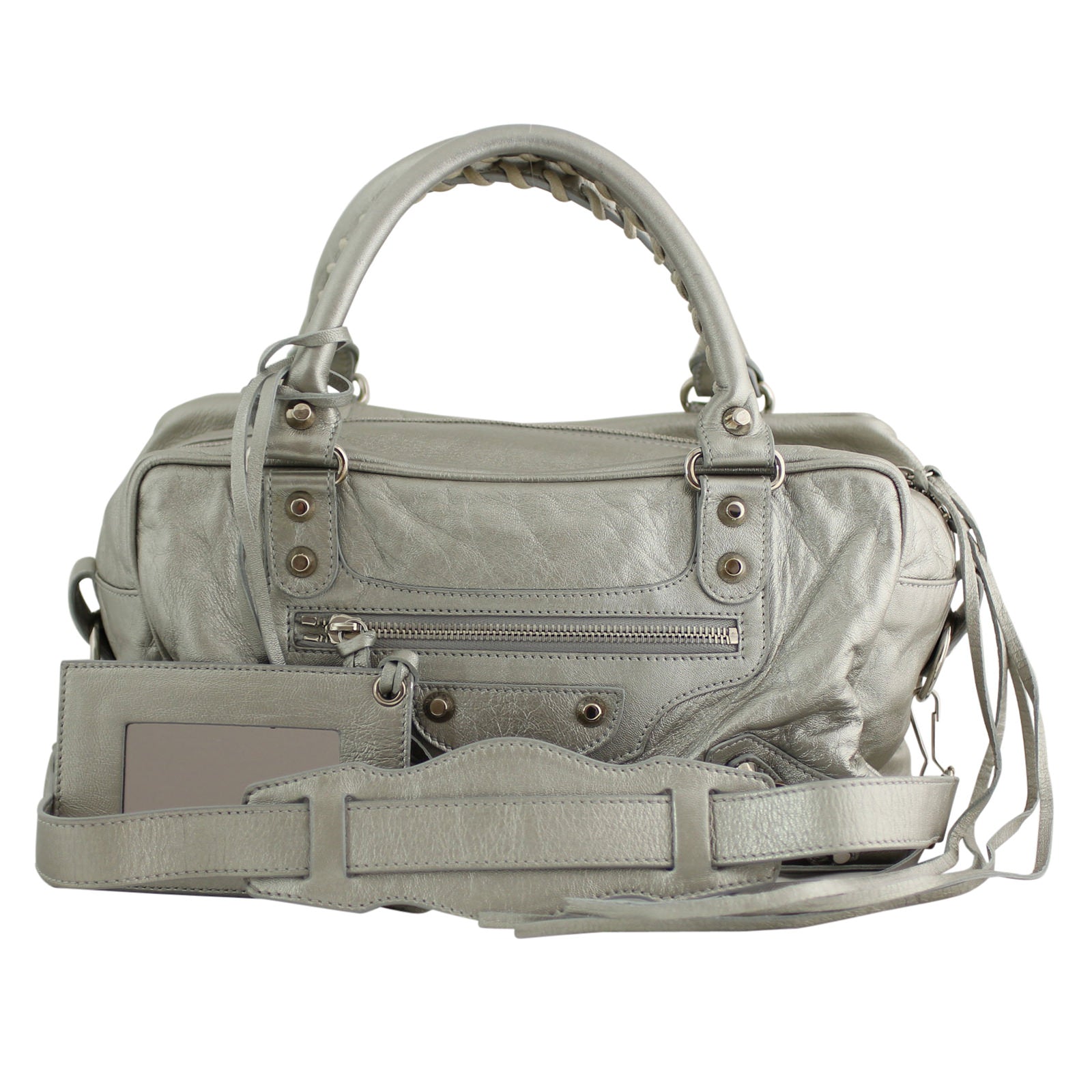 Balenciaga Metallic Leather Box Bag Silver Front