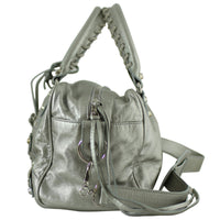 Balenciaga Metallic Leather Box Bag Silver Side