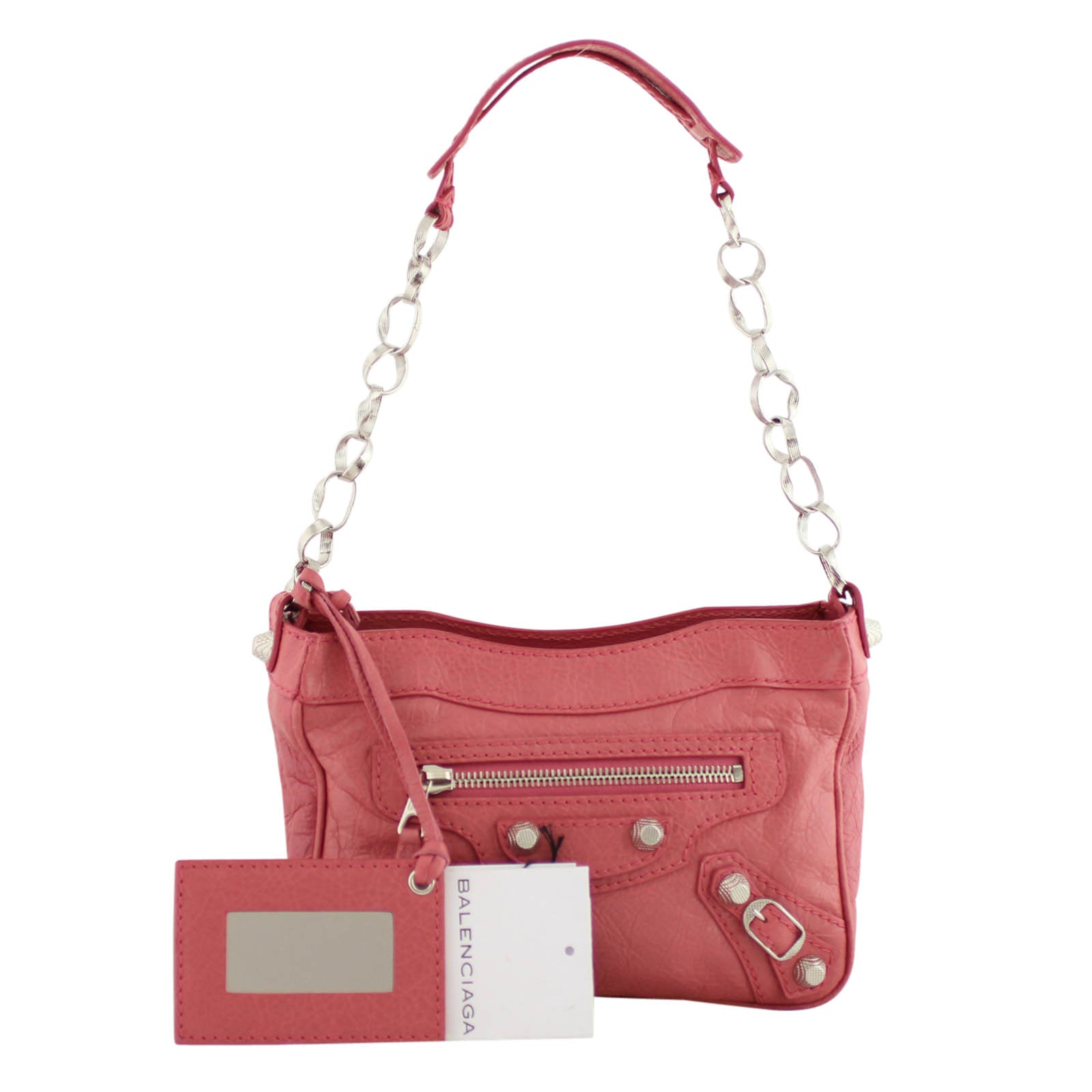 Balenciaga Agneau Giant 12 Silver Chain Shoulder Bag Front with Accessories