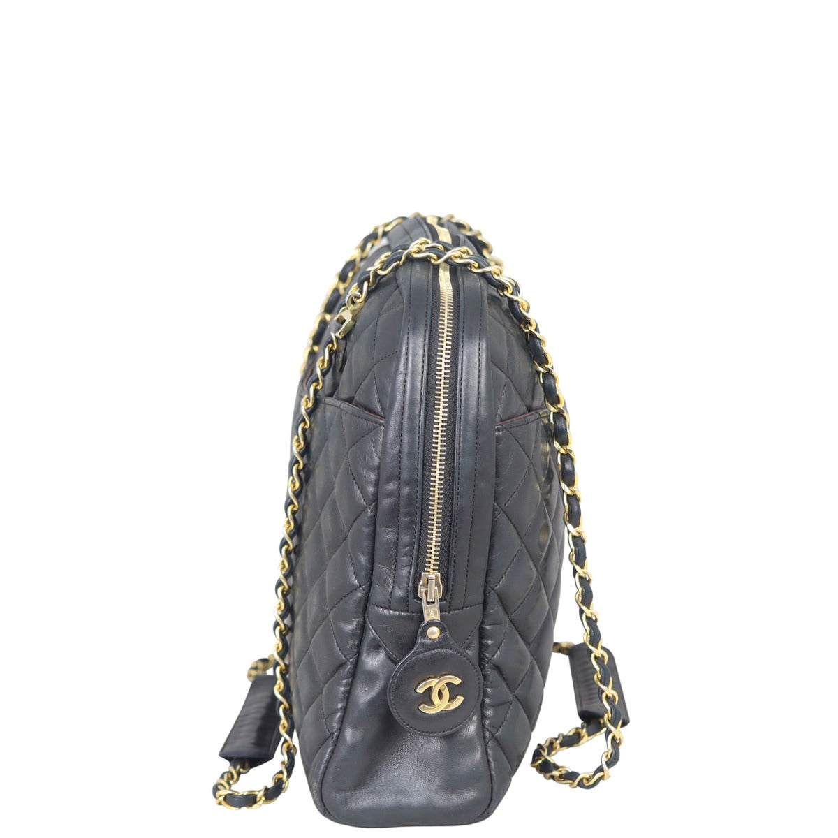 Chanel Vintage Quilted Lambskin Zip Tote Side
