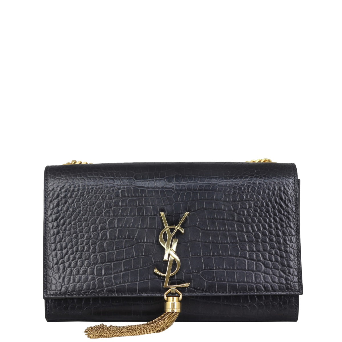 Saint Laurent Kate Tassel Chain Bag Medium Croc-Embossed Front
