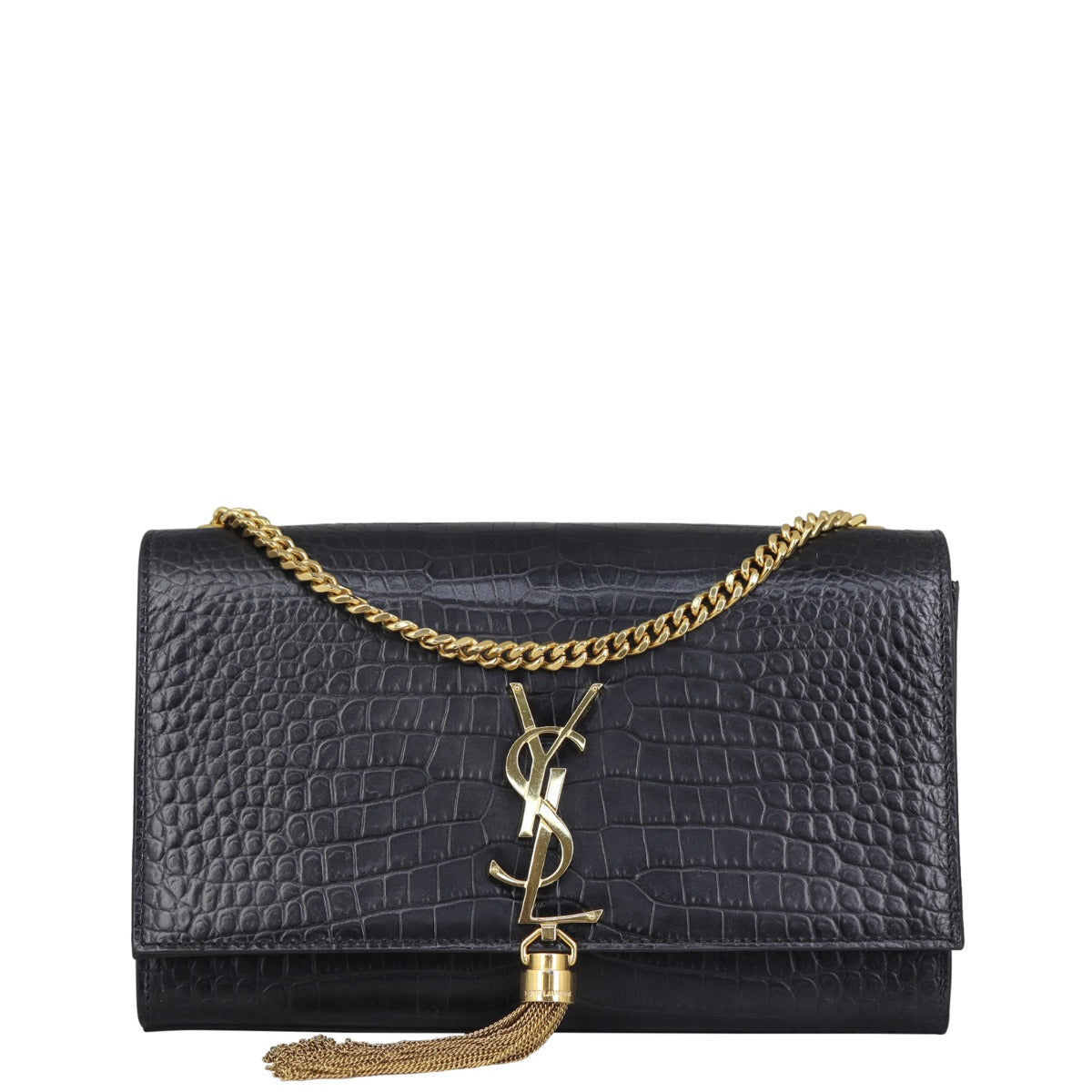 Saint Laurent Kate Tassel Chain Bag Medium Croc-Embossed Front
