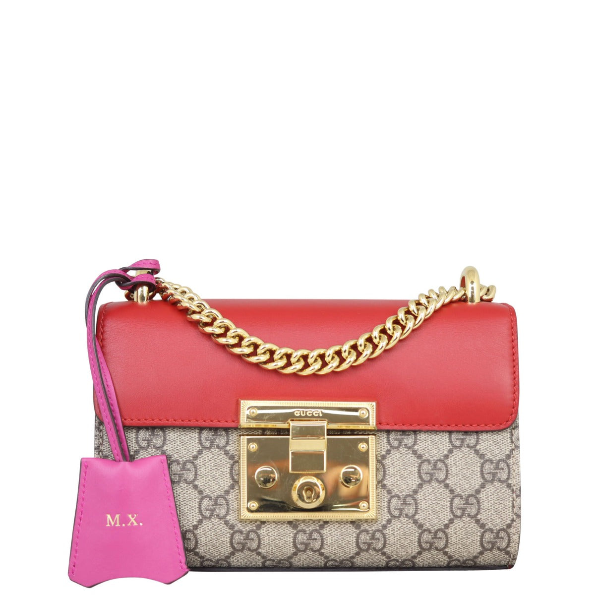 Gucci GG Supreme Padlock Small Shoulder Bag Front with Strap