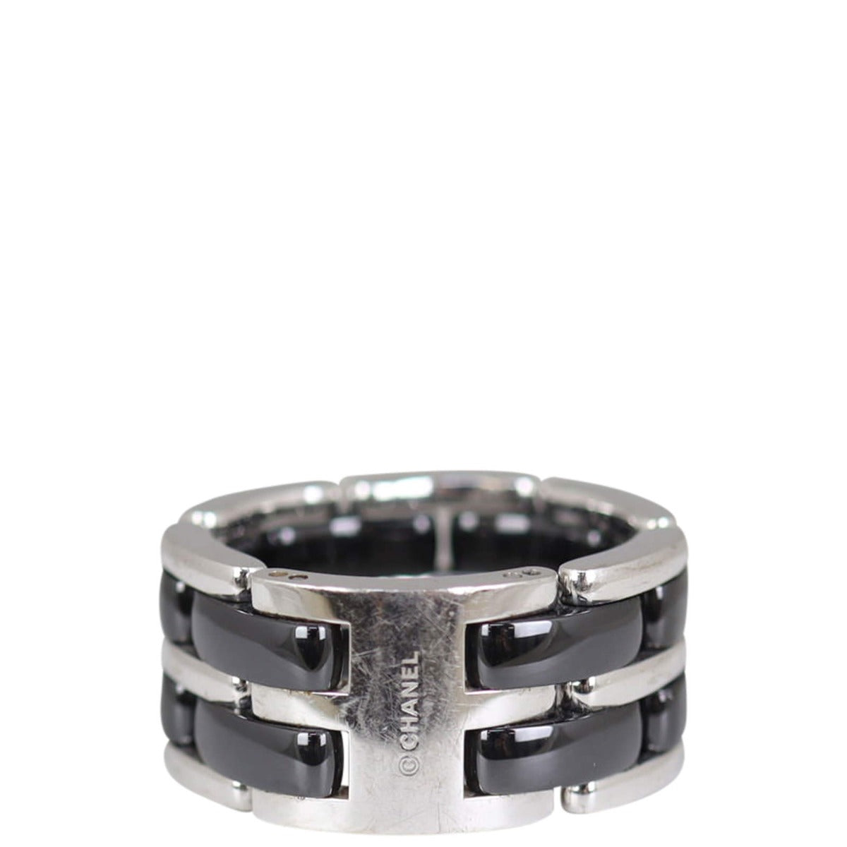 Chanel Ultra Large 18k White Gold Ceramic Ring Back