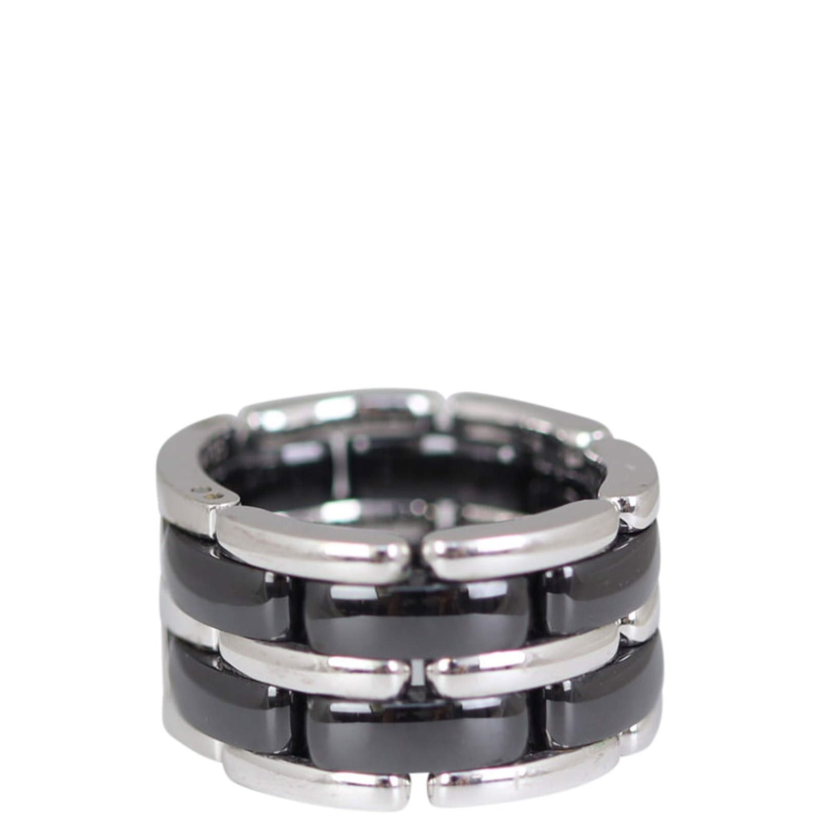Chanel Ultra Large 18k White Gold Ceramic Ring Front